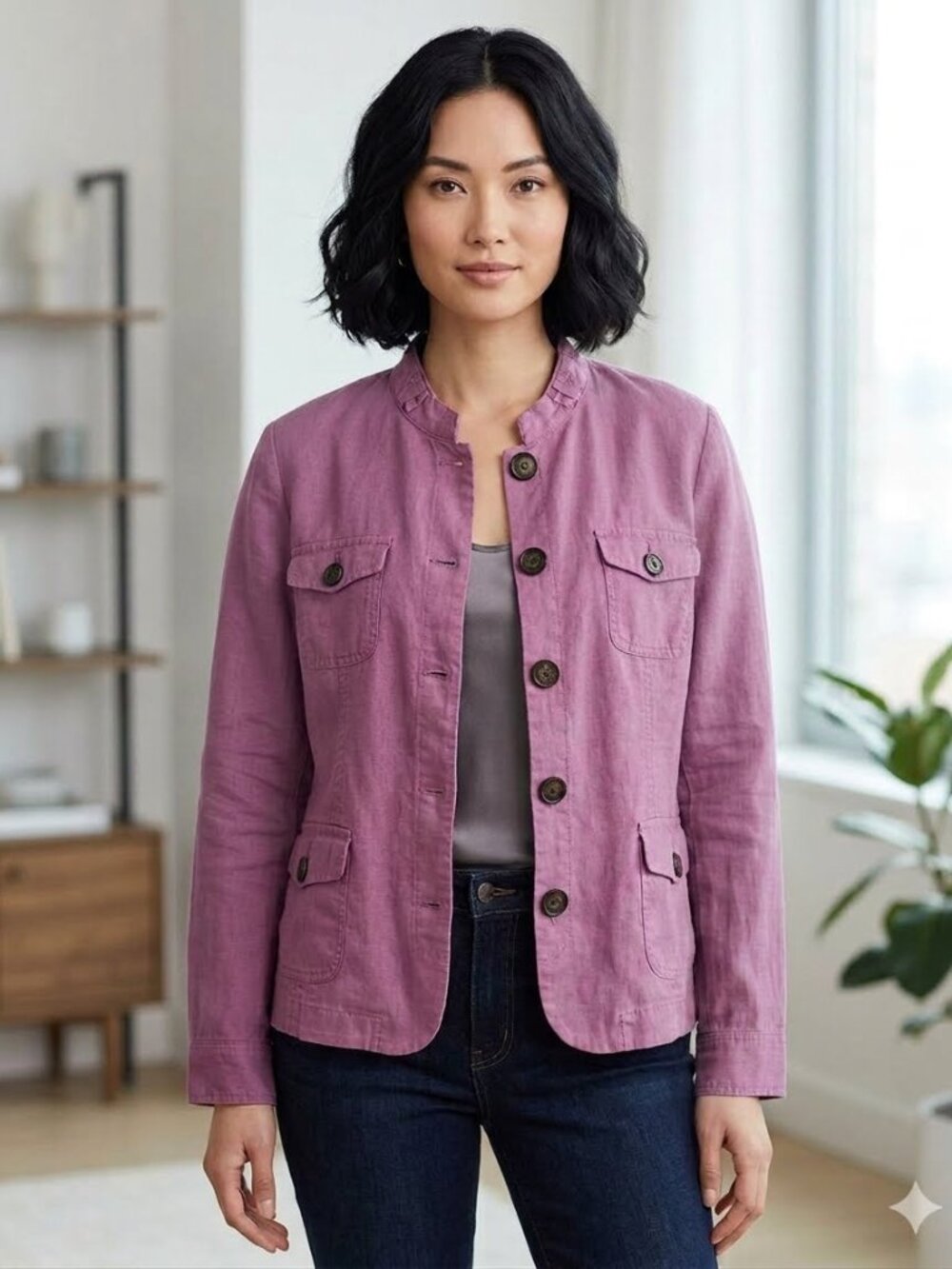 Relativity linen raspberry colored blazer, size XL
